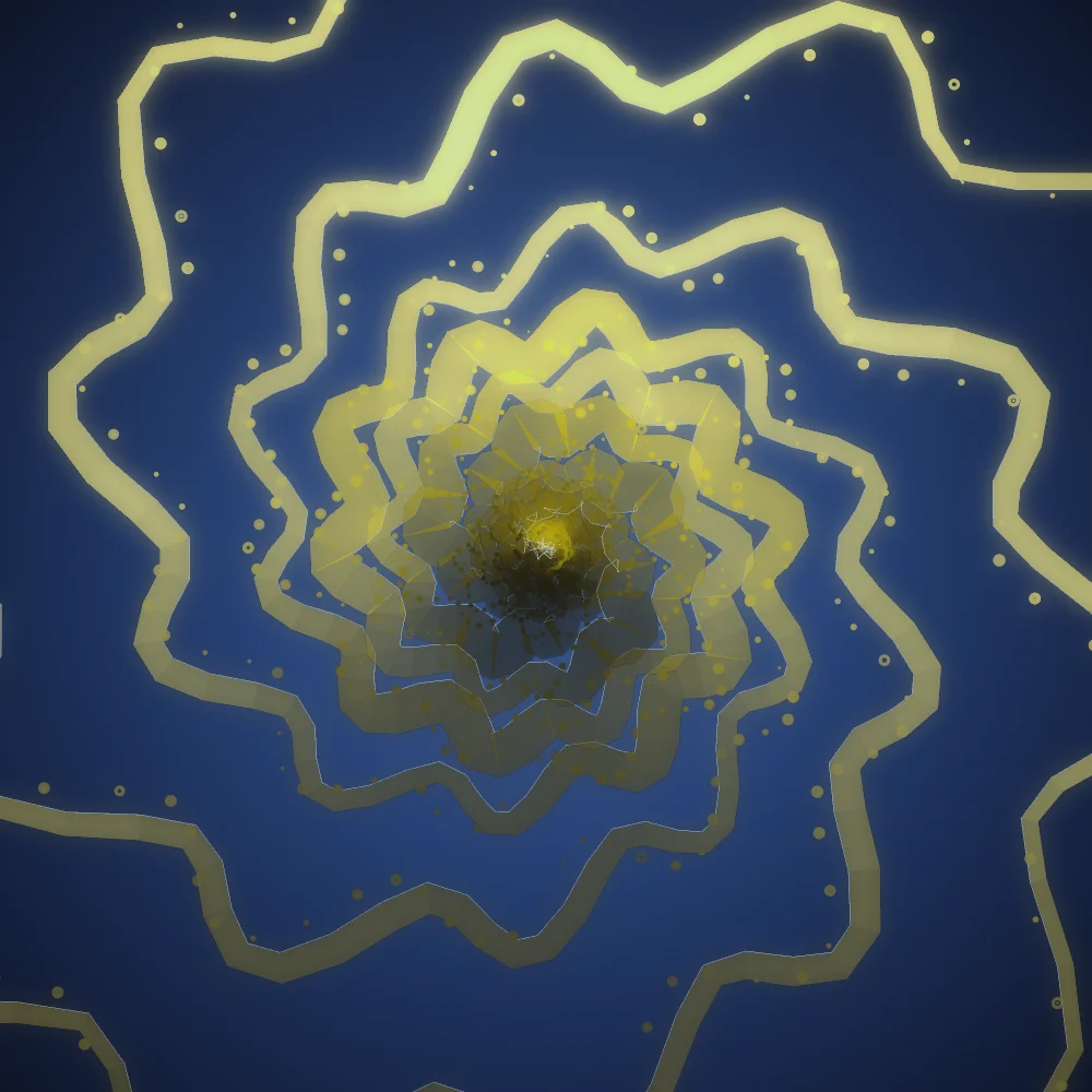 Amber Nautilus – Organic · 89 circles · 5-fold symmetry · Mono Amber palette · bloom, film grain, cool grade generated with Espiralito