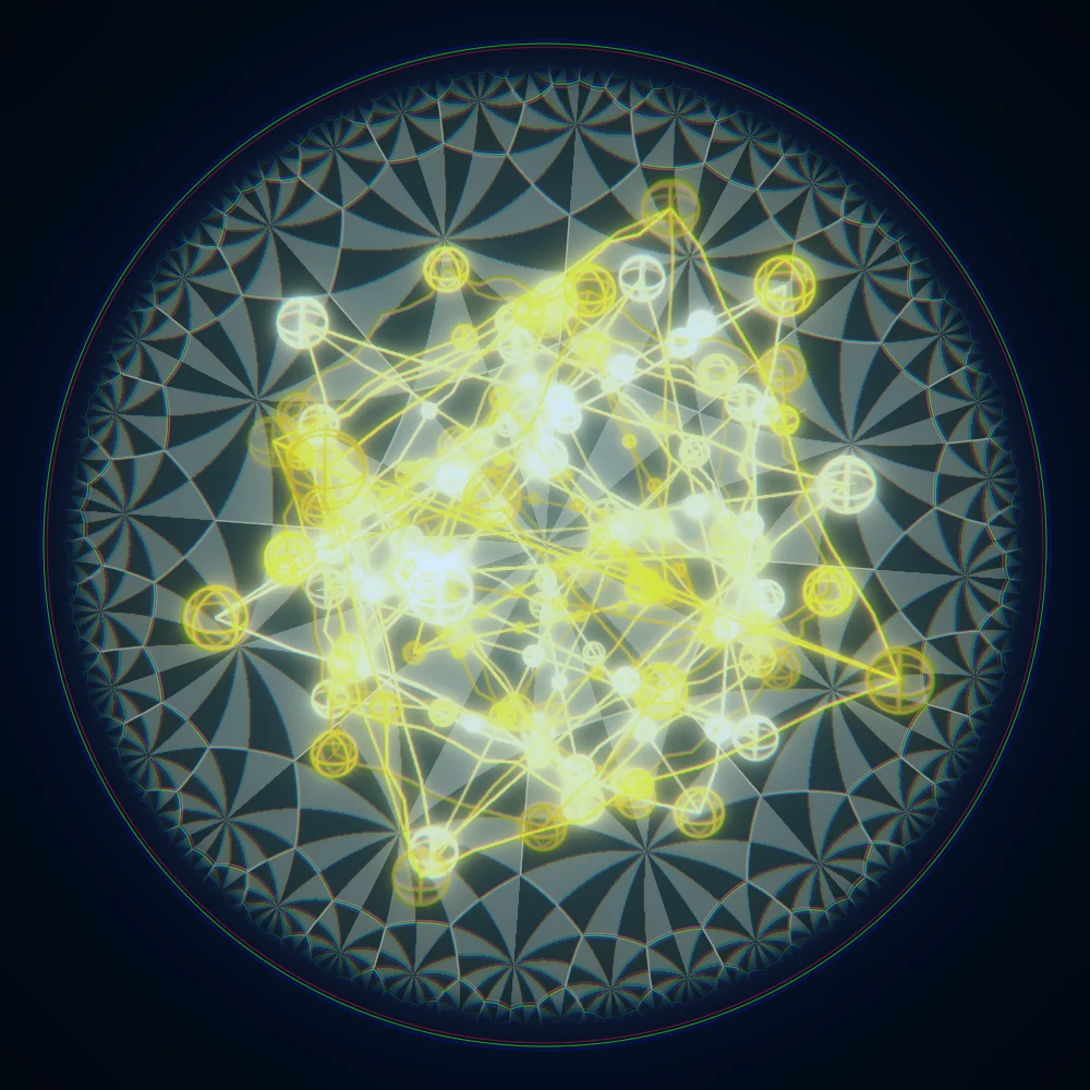 Amber Platonic – Mandala · 220 wireframe spheres · Mono Amber palette · bloom, chromatic aberration, cool grade, glow generated with Espiralito