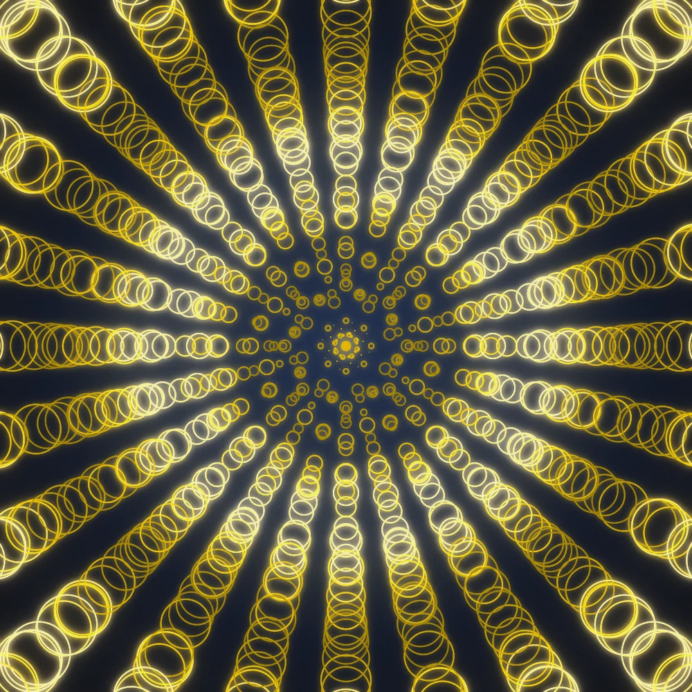 Amber Silence – Spiral · 140 circles · 8-fold symmetry · Mono Amber palette · bloom, film grain, glow generated with Espiralito