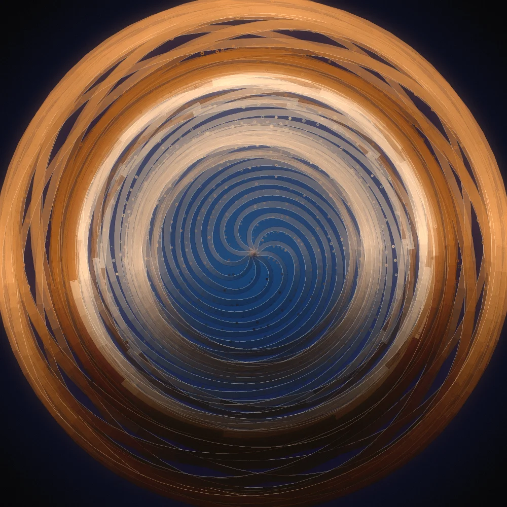 Amber Whorl – Organic · 200 circles · 10-fold symmetry · Desert palette · bloom, film grain, warm grade generated with Espiralito