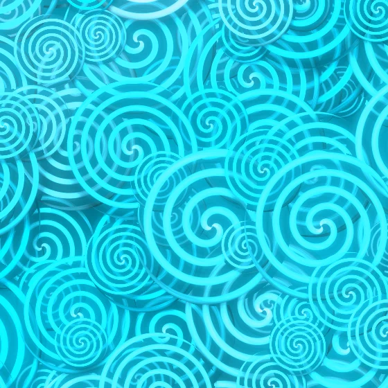 Aqua Curls – Swirls · glowing curls over curls · 2 arms · Aqua palette · bloom, cool grade, reverse rotation
