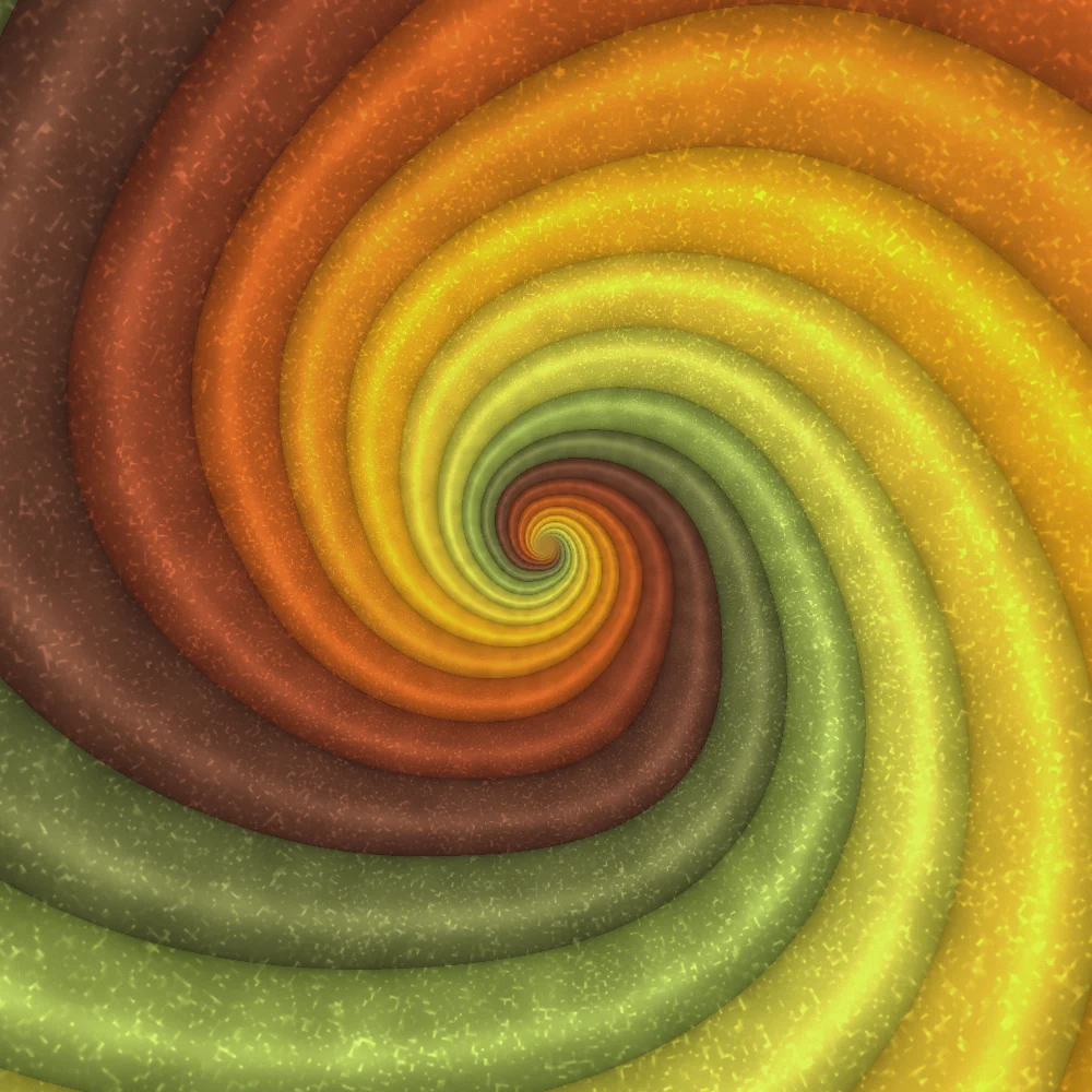 Autumn Vortex – Swirls · velvet ribbons twisting into a vortex · 3 arms · Autumn palette · bloom, film grain, cool grade, reverse rotation generated with Espiralito