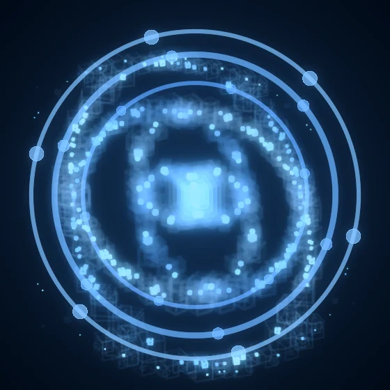 Azure Cubes – Spiral · 83 wireframe cubes · 2-fold symmetry · Azure palette · bloom, cool grade, 3D depth, dual spiral, tapered strokes, glow, depth sorting, turning solids
