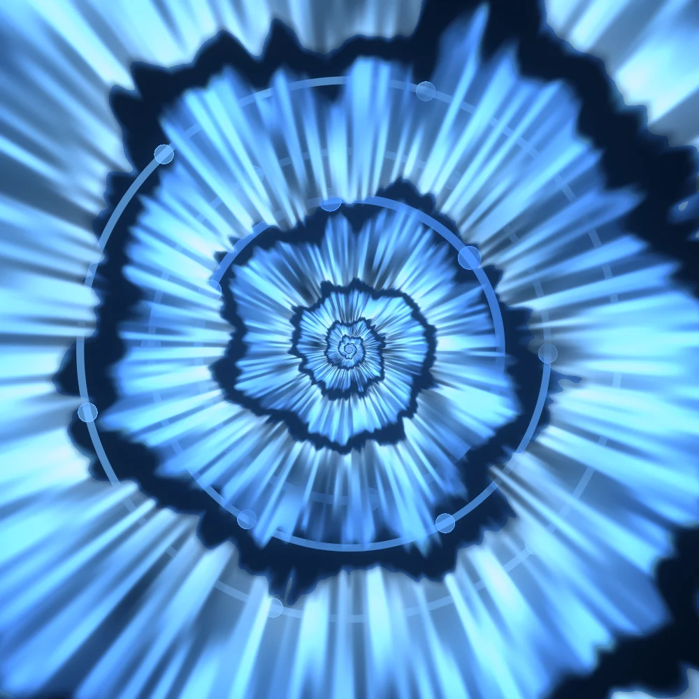 Azure Vortex II – Tie-dye · a tie-dye spiral · Azure palette · bloom, cool grade, animated background generated with Espiralito