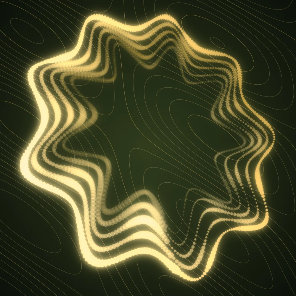 Butter Bloom – Superformula · 258 diamonds · 9-fold symmetry · Butter palette · bloom, warm grade, 3D depth, reverse rotation, tapered strokes, shape morphing, animated background, fit-to-canvas, glow, noise-sized shapes, depth sorting, connecting lines generated with Espiralito