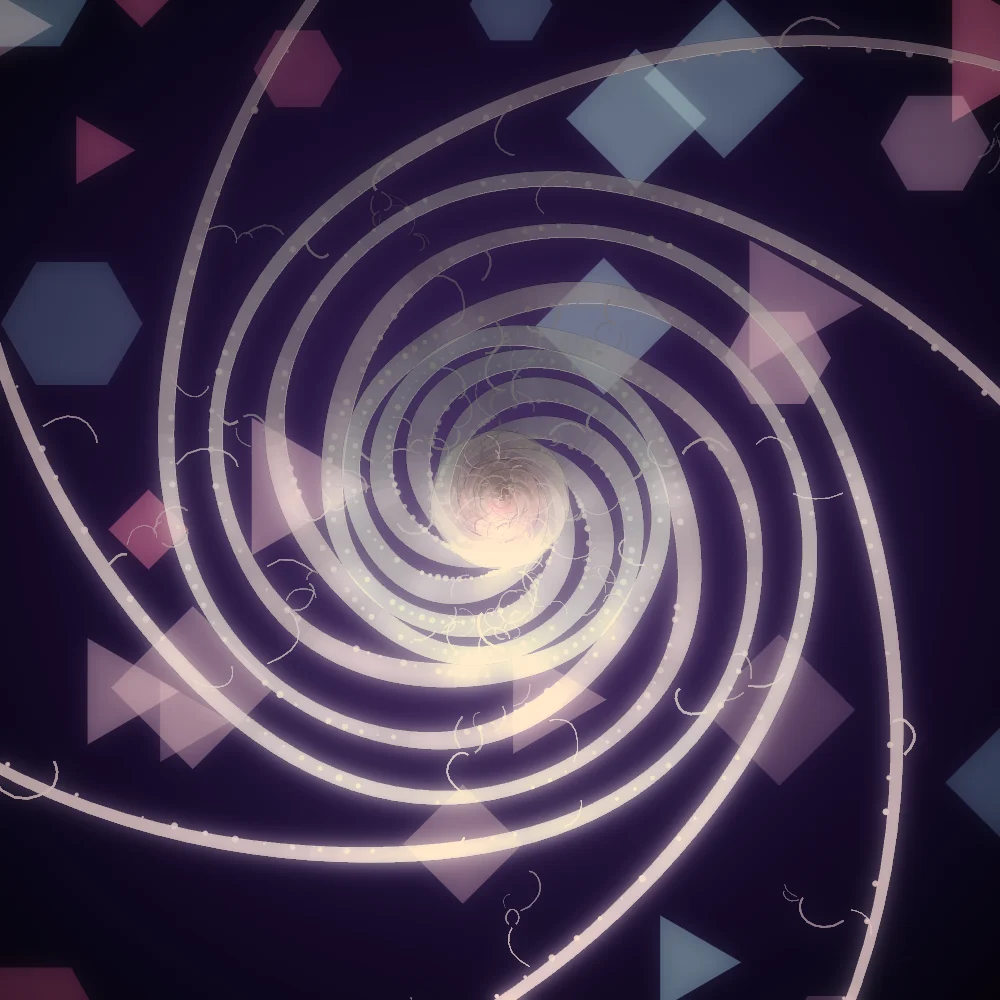 Candy Curl – Organic · 143 circles · 7-fold symmetry · Candy palette · bloom, warm grade, tapered strokes generated with Espiralito