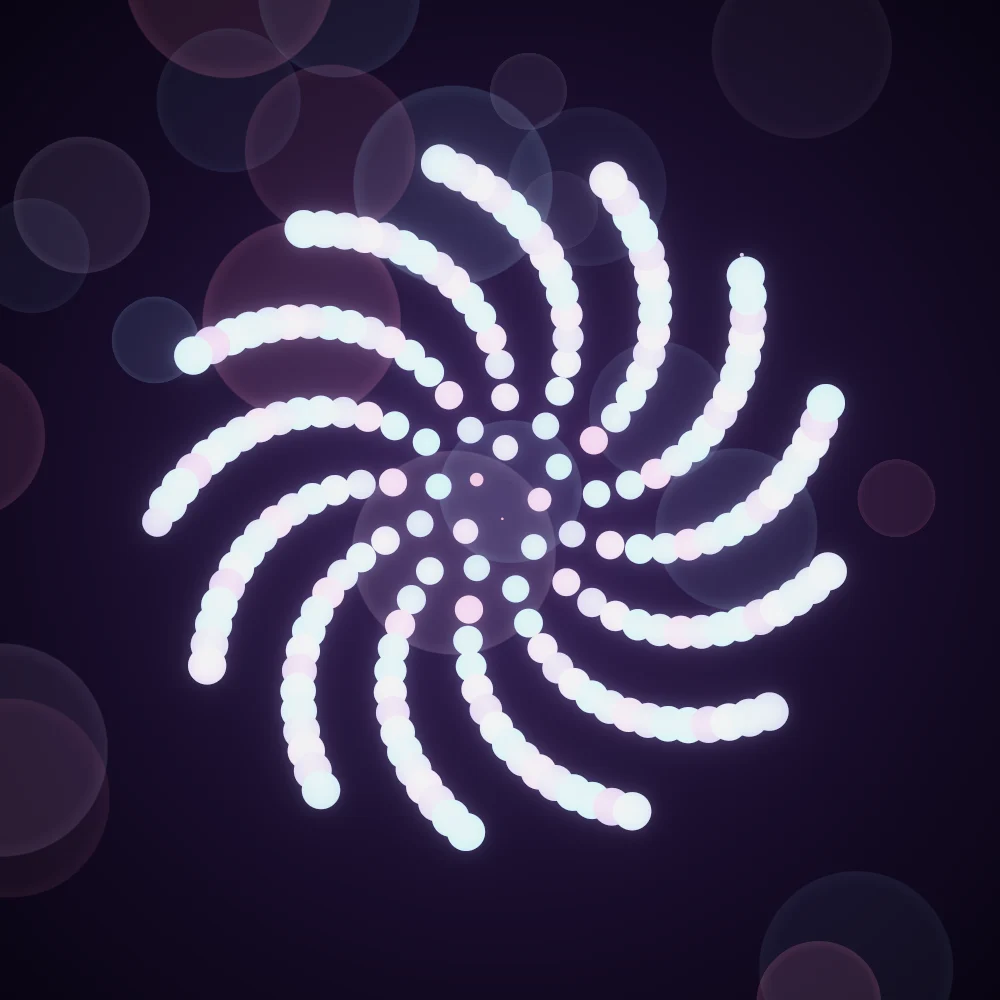Candy Sunwheel – Fibonacci · 99 circles · Candy palette · bloom generated with Espiralito