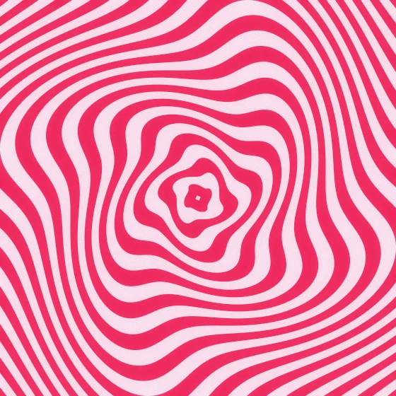 Cherry Groove – Hypnotic · groovy wavy rings · 4 arms · Cherry palette · bloom, film grain