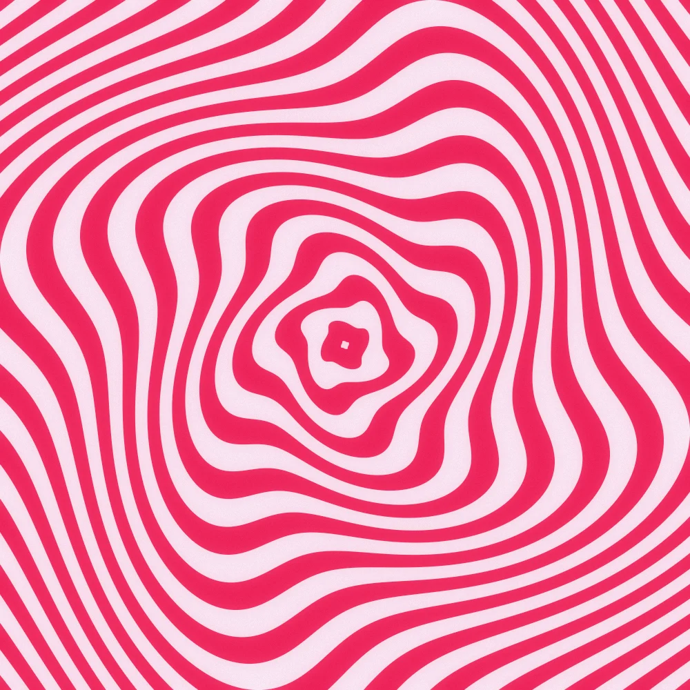 Cherry Groove – Hypnotic · groovy wavy rings · 4 arms · Cherry palette · bloom, film grain generated with Espiralito
