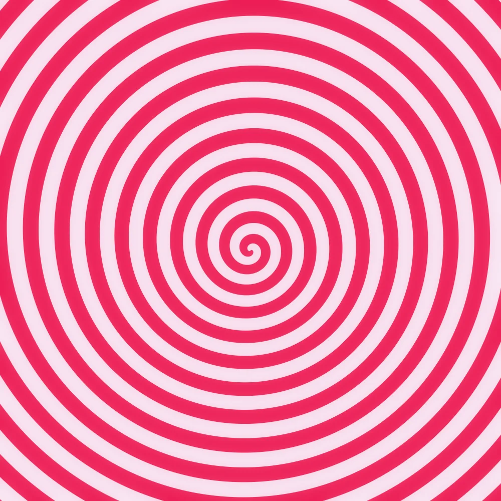 Cherry Hypnosis – Hypnotic · hypnotic spiral bands · Cherry palette · bloom generated with Espiralito