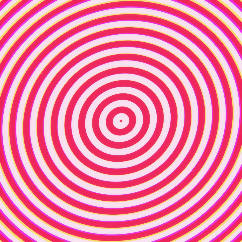 Cherry Ripple – Hypnotic · groovy wavy rings · 2 arms · Cherry palette · bloom, chromatic aberration generated with Espiralito