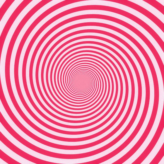 Cherry Tunnel – Hypnotic · the rings of an endless op-art tunnel · 8 arms · Cherry palette · bloom, film grain