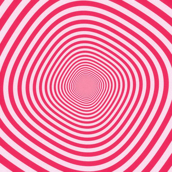 Cherry Wormhole – Hypnotic · the rings of an endless op-art tunnel · 4 arms · Cherry palette · bloom, film grain