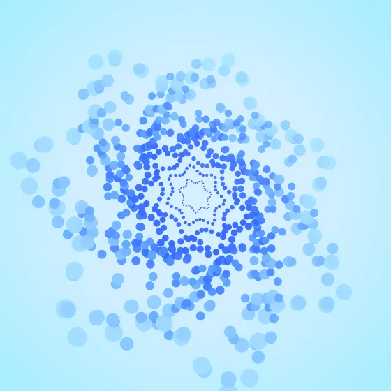 Cobalt Bloom – Superformula · 87 circles · 7-fold symmetry · Cobalt palette · bloom, cool grade, 3D depth, depth sorting