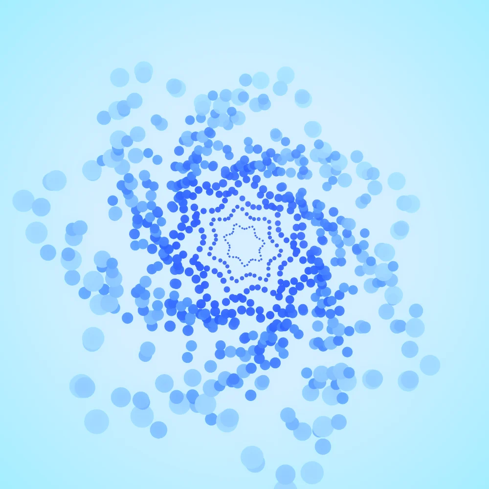 Cobalt Bloom – Superformula · 87 circles · 7-fold symmetry · Cobalt palette · bloom, cool grade, 3D depth, depth sorting generated with Espiralito