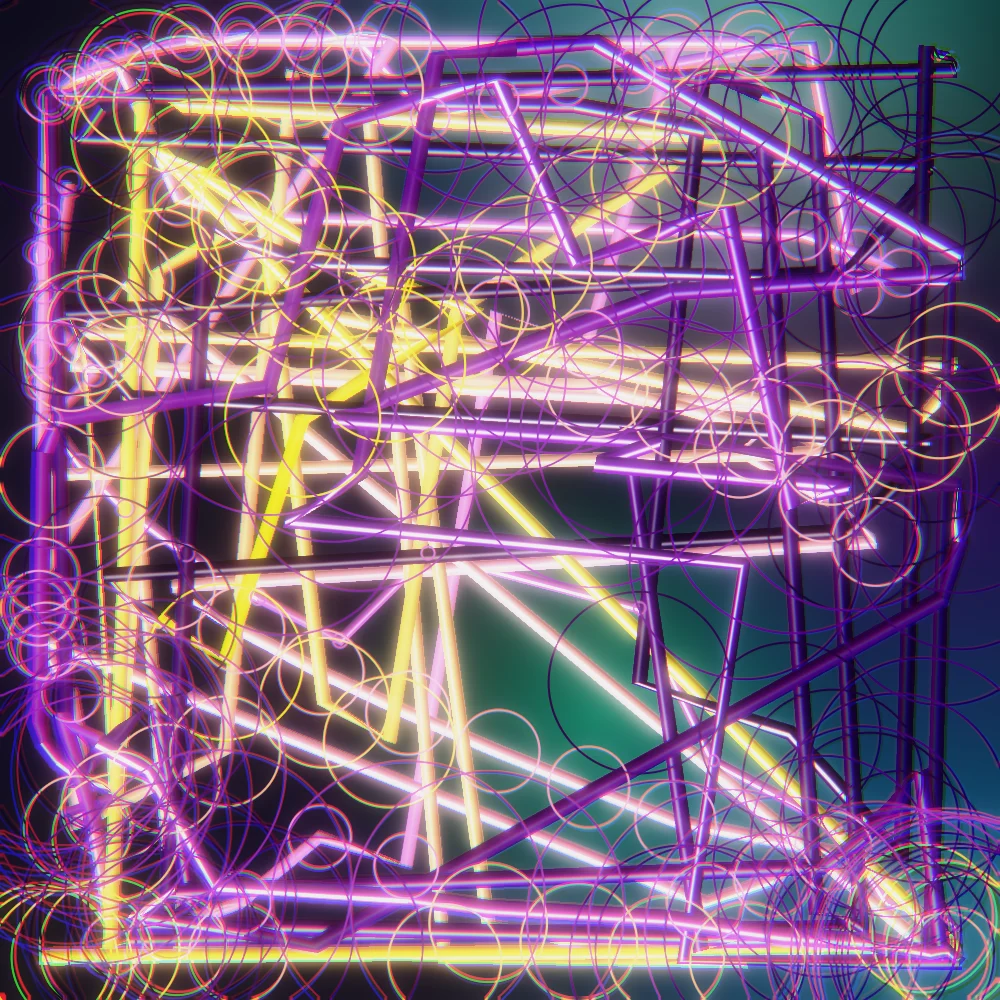 Comet Cathedral – Lissajous · 260 circles · Galactic palette · ribbons + dots, bloom, chromatic aberration generated with Espiralito