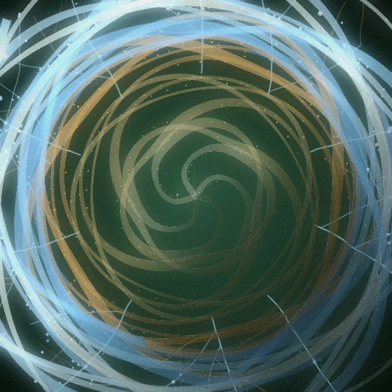 Comet Sunhead – Organic · 82 circles · 5-fold symmetry · Comet palette · bloom, film grain