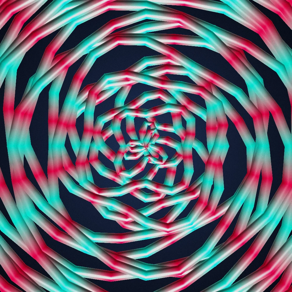 Coral Helix – Spiral · 300 circles · 3-fold symmetry · Complementary Teal palette · shaded ribbons, film grain generated with Espiralito
