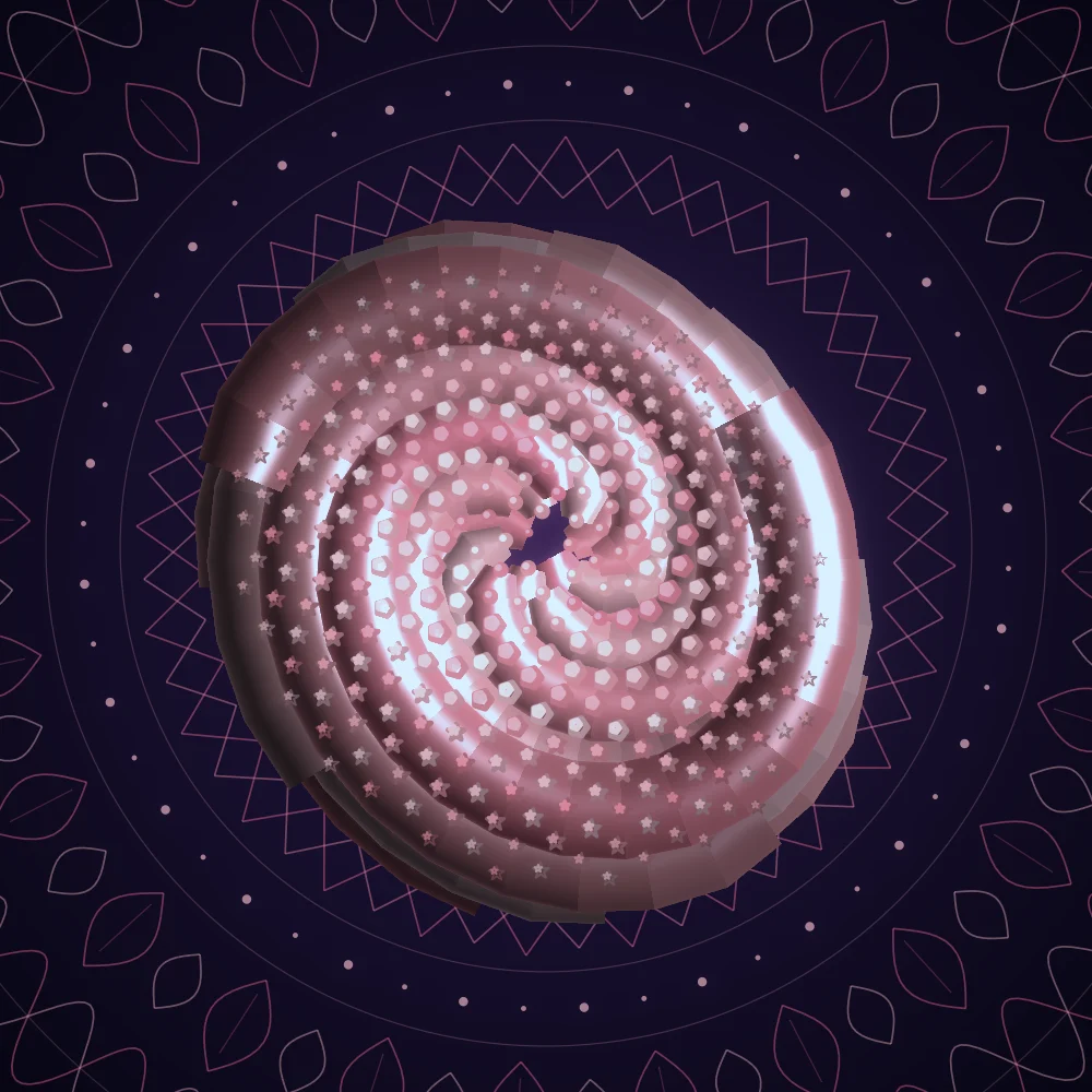 Coral Seedhead – Fibonacci · 177 squares · Coral palette · ribbons + dots, bloom, cool grade, 3D depth, tapered strokes, shape morphing generated with Espiralito