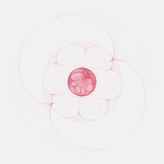 Crimson String – Mandala · 220 diamonds · Crimson palette · bloom, chromatic aberration, glow