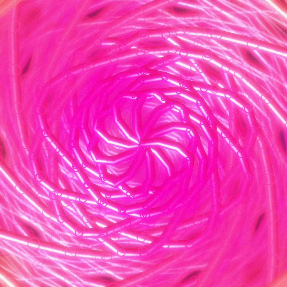 Crimson Whorl – Spiral · 191 circles · 10-fold symmetry · Blood Moon palette · ribbons + dots, bloom, film grain, 3D depth, glow, motion trails generated with Espiralito