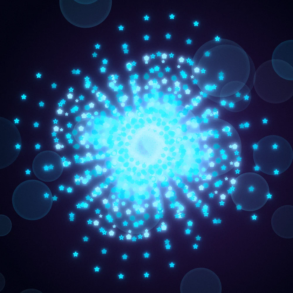 Cyan Bokeh Whorl – Spiral · 172 triangles · 4-fold symmetry · Mono Cyan palette · bloom, film grain, cool grade, 3D depth, ellipse distortion, dual spiral, tapered strokes, shape morphing, animated background, fit-to-canvas, glow, depth sorting generated with Espiralito