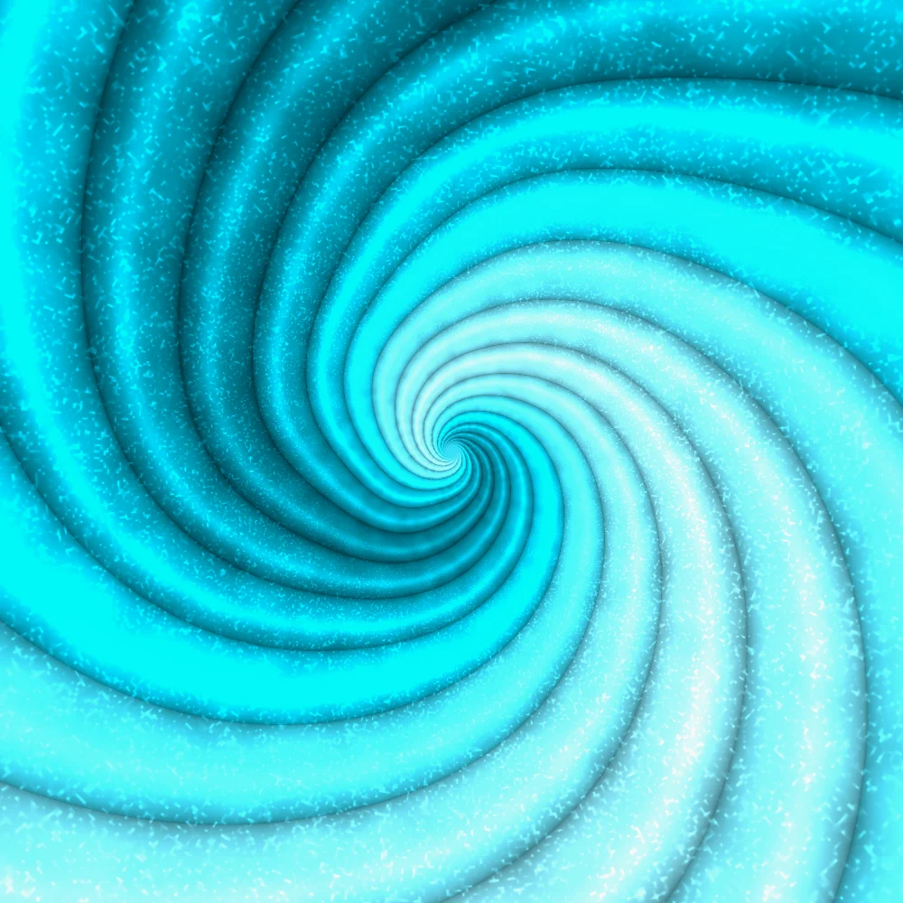 Cyan Vortex – Swirls · velvet ribbons twisting into a vortex · 4 arms · Mono Cyan palette · bloom, reverse rotation generated with Espiralito