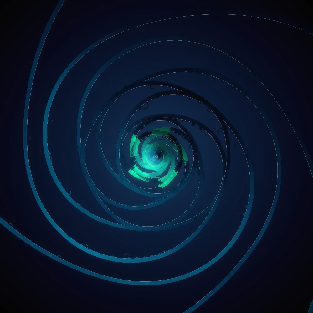 Deep Fern – Organic · 164 diamonds · 5-fold symmetry · Deep Ocean Neon palette · bloom, warm grade generated with Espiralito