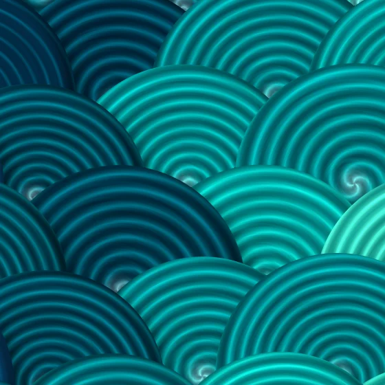 Deep Sea Scales – Swirls · painted swirls overlapping like scales · 3 arms · Deep Sea palette · bloom