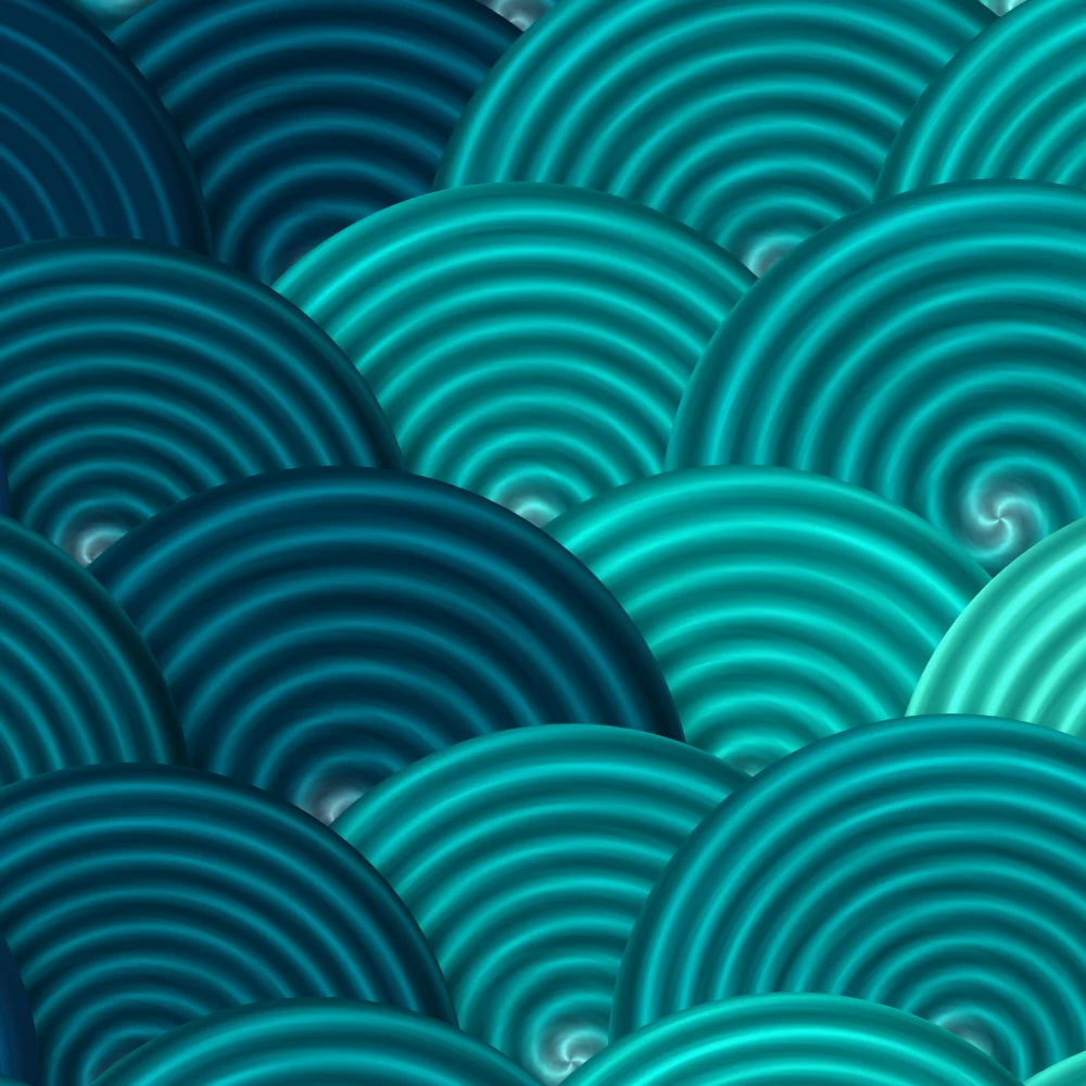 Deep Sea Scales – Swirls · painted swirls overlapping like scales · 3 arms · Deep Sea palette · bloom generated with Espiralito
