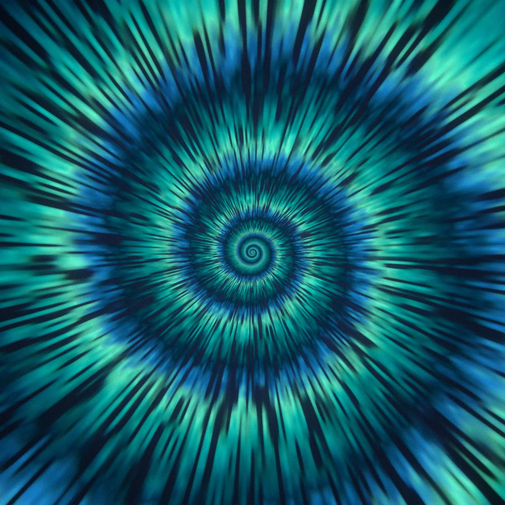 Deep Sea Whirlpool – Tie-dye · a tie-dye spiral · Deep Sea palette · bloom, chromatic aberration, film grain generated with Espiralito