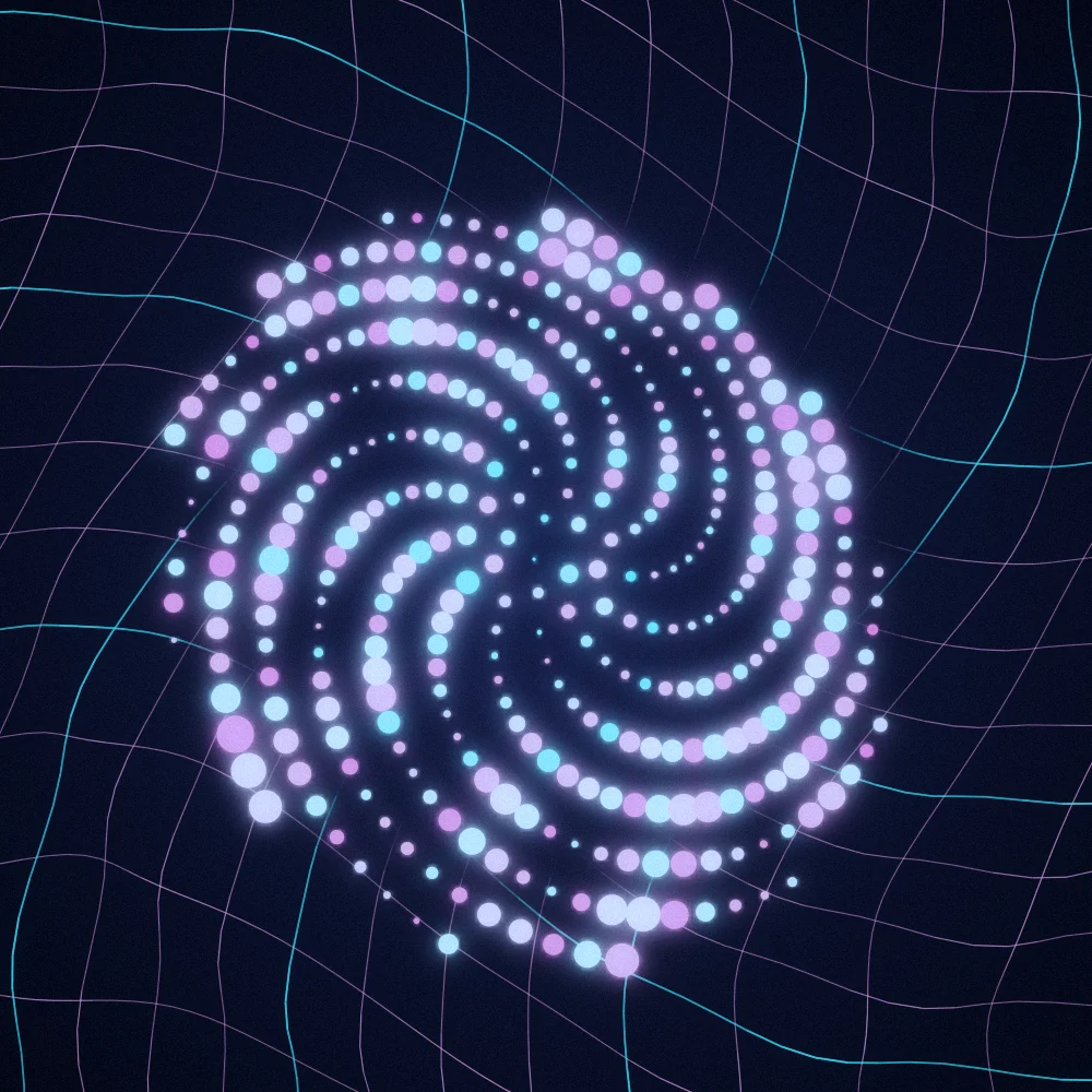 Electric Seedhead – Fibonacci · 181 circles · Electric palette · bloom, film grain, cool grade, 3D depth, glow, noise-sized shapes, depth sorting generated with Espiralito