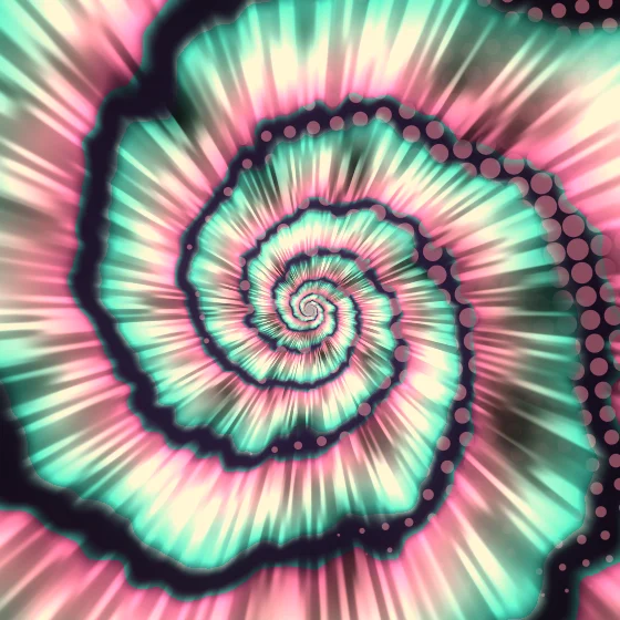 Electric Vortex – Tie-dye · a tie-dye spiral · 3 arms · Electric palette · bloom, warm grade, reverse rotation