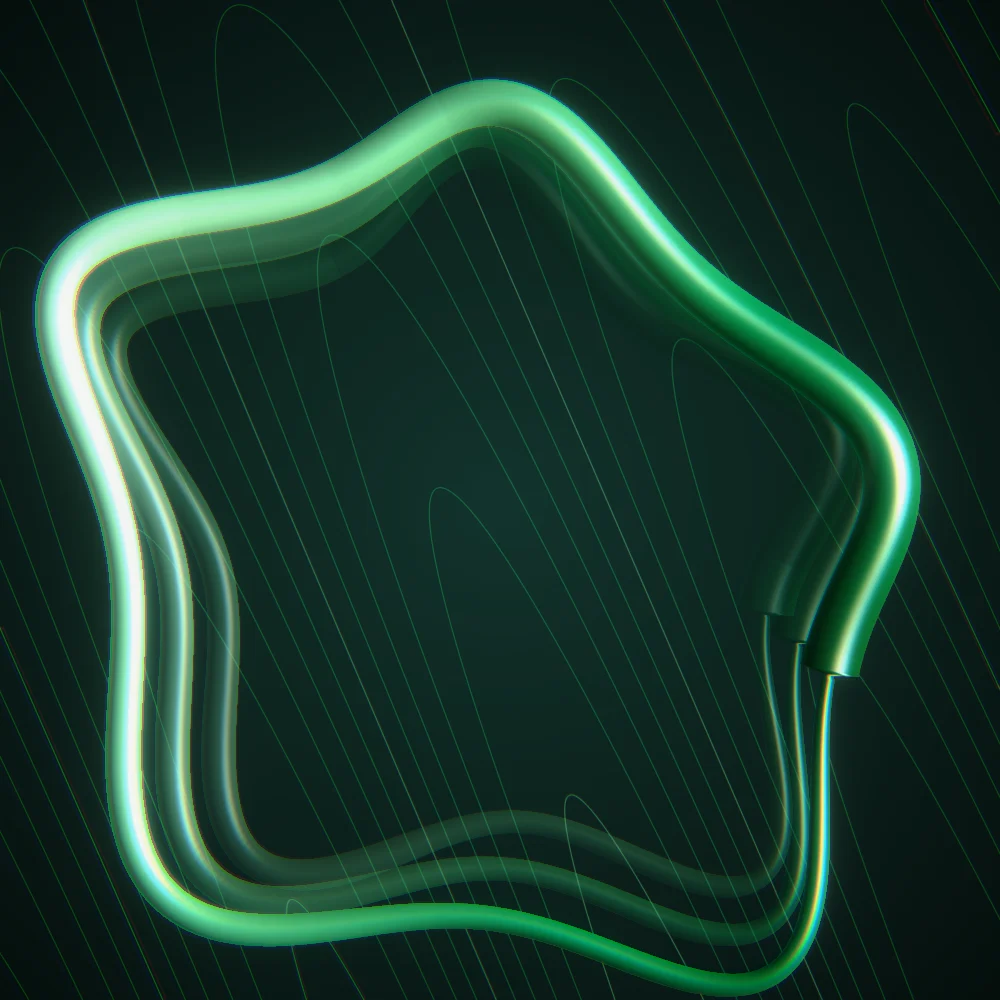 Emerald Bloom – Superformula · 233 circles · 5-fold symmetry · Emerald palette · shaded ribbons, bloom, chromatic aberration, 3D depth generated with Espiralito