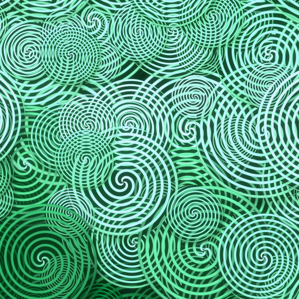 Emerald Curls – Swirls · glowing curls over curls · 3 arms · Emerald palette · bloom, cool grade, reverse rotation generated with Espiralito