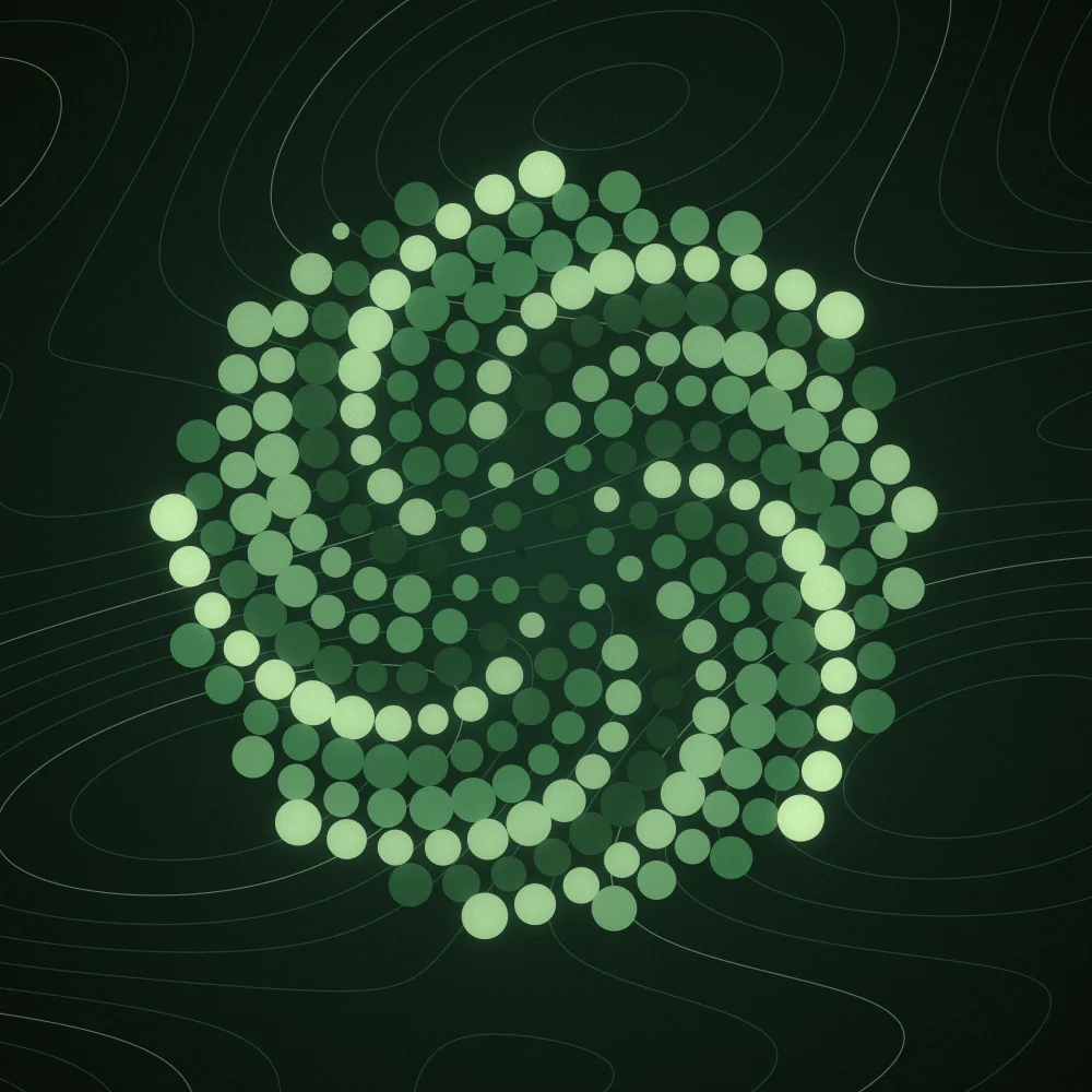 Emerald Seedhead – Fibonacci · 123 circles · Forest palette · bloom, film grain, warm grade generated with Espiralito
