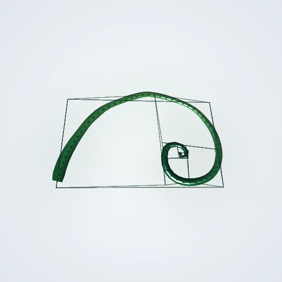 Evergreen Seedhead III – Fibonacci · 78 circles · Evergreen palette · ribbons + dots, , 3D depth, animated background