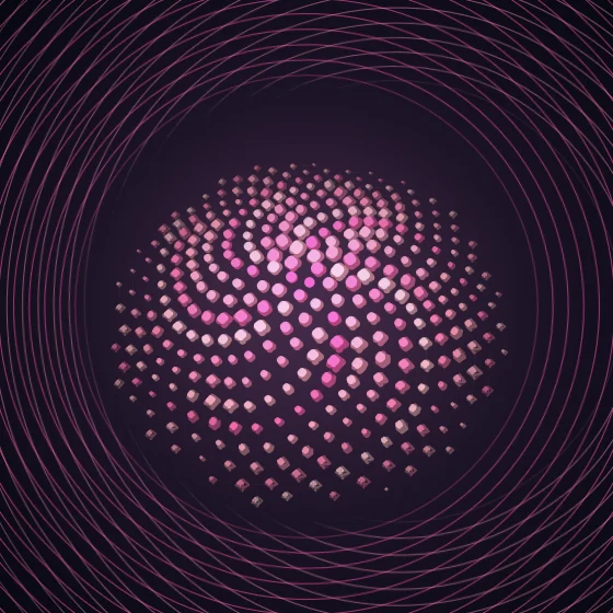 Flamingo Gems – Fibonacci · 176 wireframe octahedra · Flamingo palette · , 3D depth, tapered strokes, animated background, fit-to-canvas, noise-sized shapes, connecting lines, turning solids