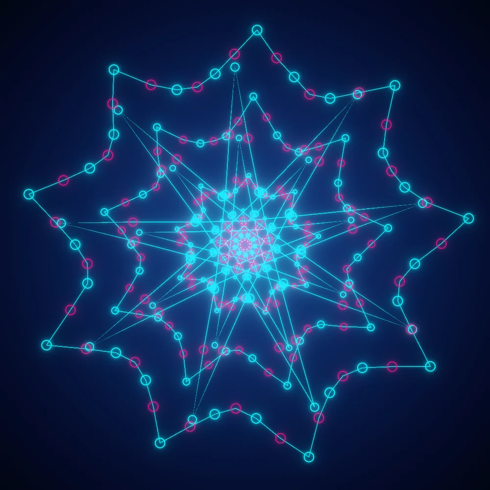 Frost Star – Mandala · 300 circles · Complementary Teal palette · bloom, cool grade, glow generated with Espiralito