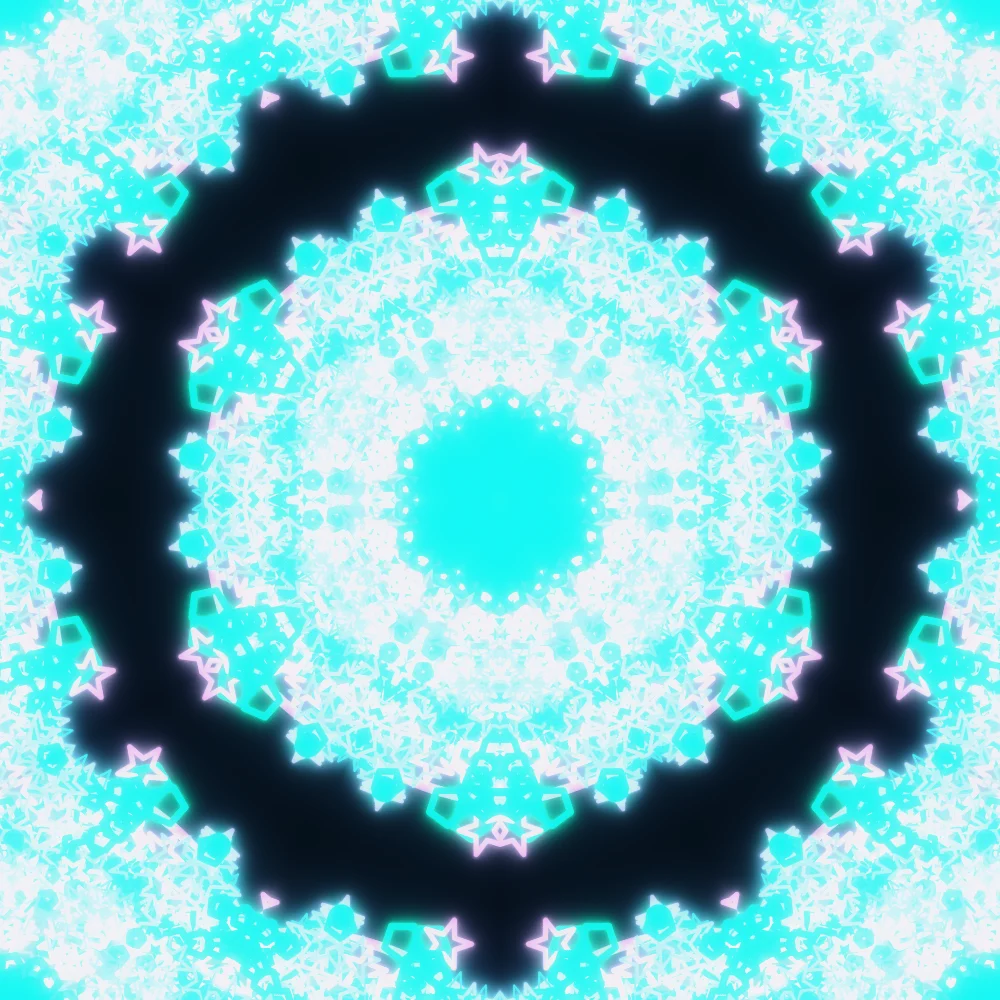 Frozen Halo – Lissajous · 153 triangles · 9-fold symmetry · Vaporwave palette · 6-wedge kaleidoscope with 1 fractal fold, bloom, 3D depth, tapered strokes, shape morphing, animated background, fit-to-canvas, glow, depth sorting generated with Espiralito