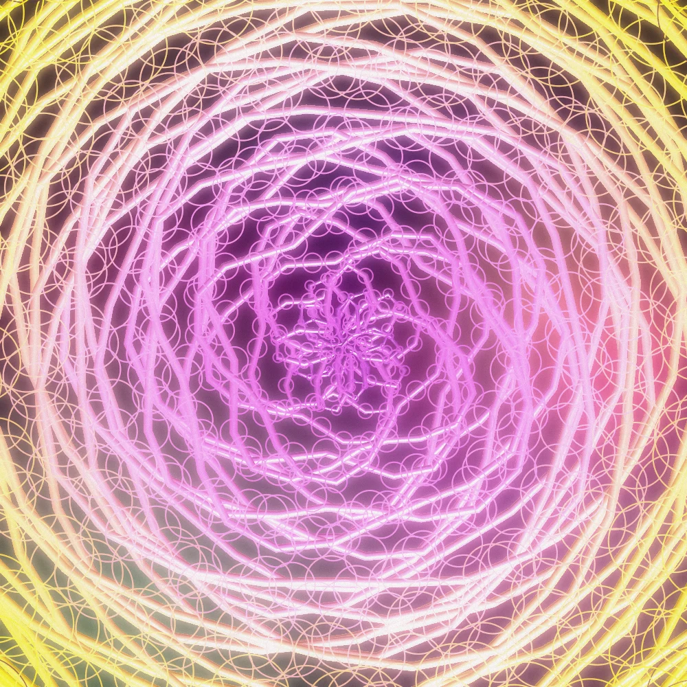 Ghost Nebula – Spiral · 300 circles · 5-fold symmetry · Galactic palette · ribbons + dots, bloom, film grain generated with Espiralito