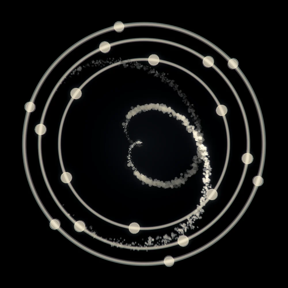 Gold Whorl – Spiral · 253 squares · Gold palette · bloom, chromatic aberration, black-and-white grade, 3D depth, dual spiral, tapered strokes, shape morphing, depth sorting generated with Espiralito