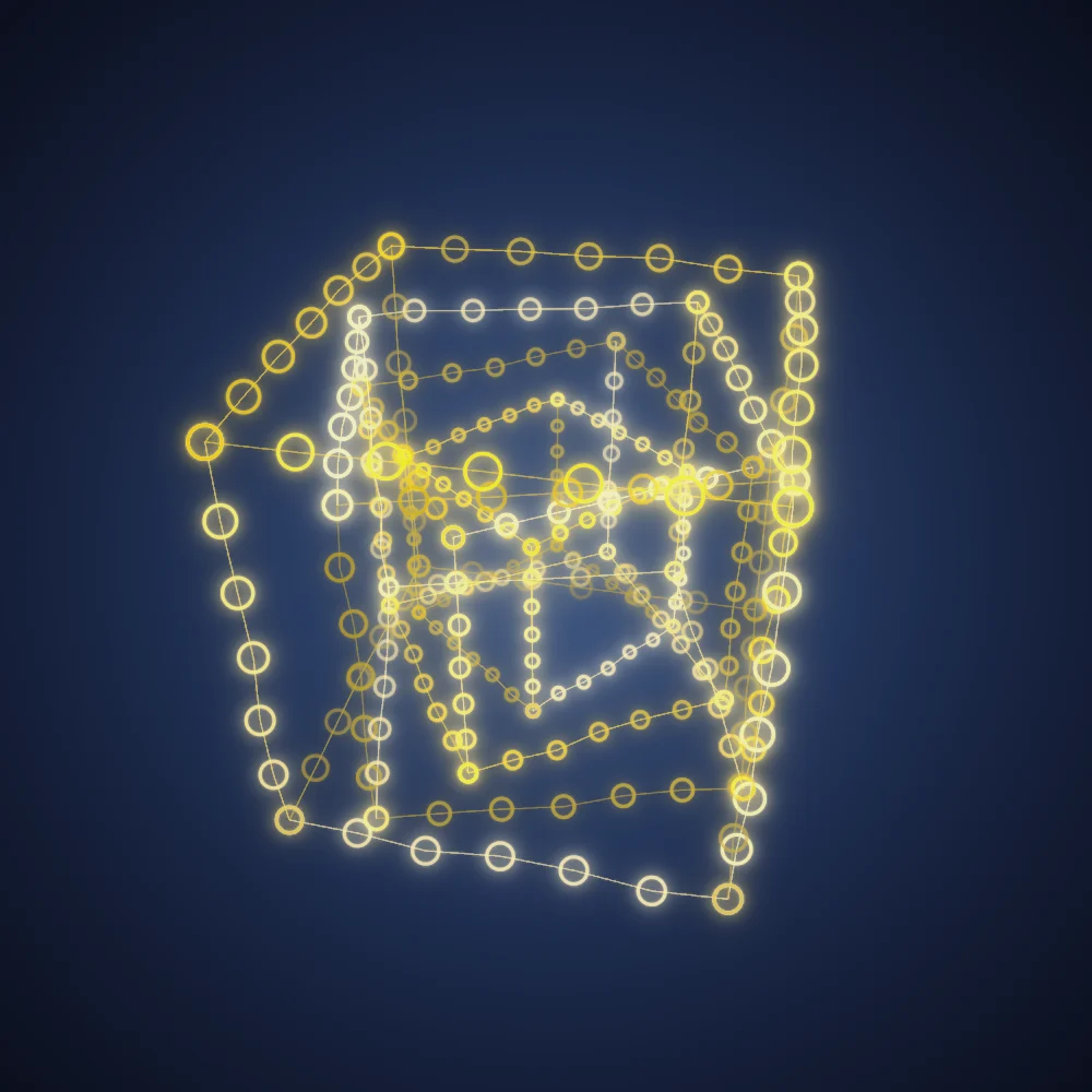Golden Cube – Mandala · 300 circles · Mono Amber palette · bloom, glow generated with Espiralito