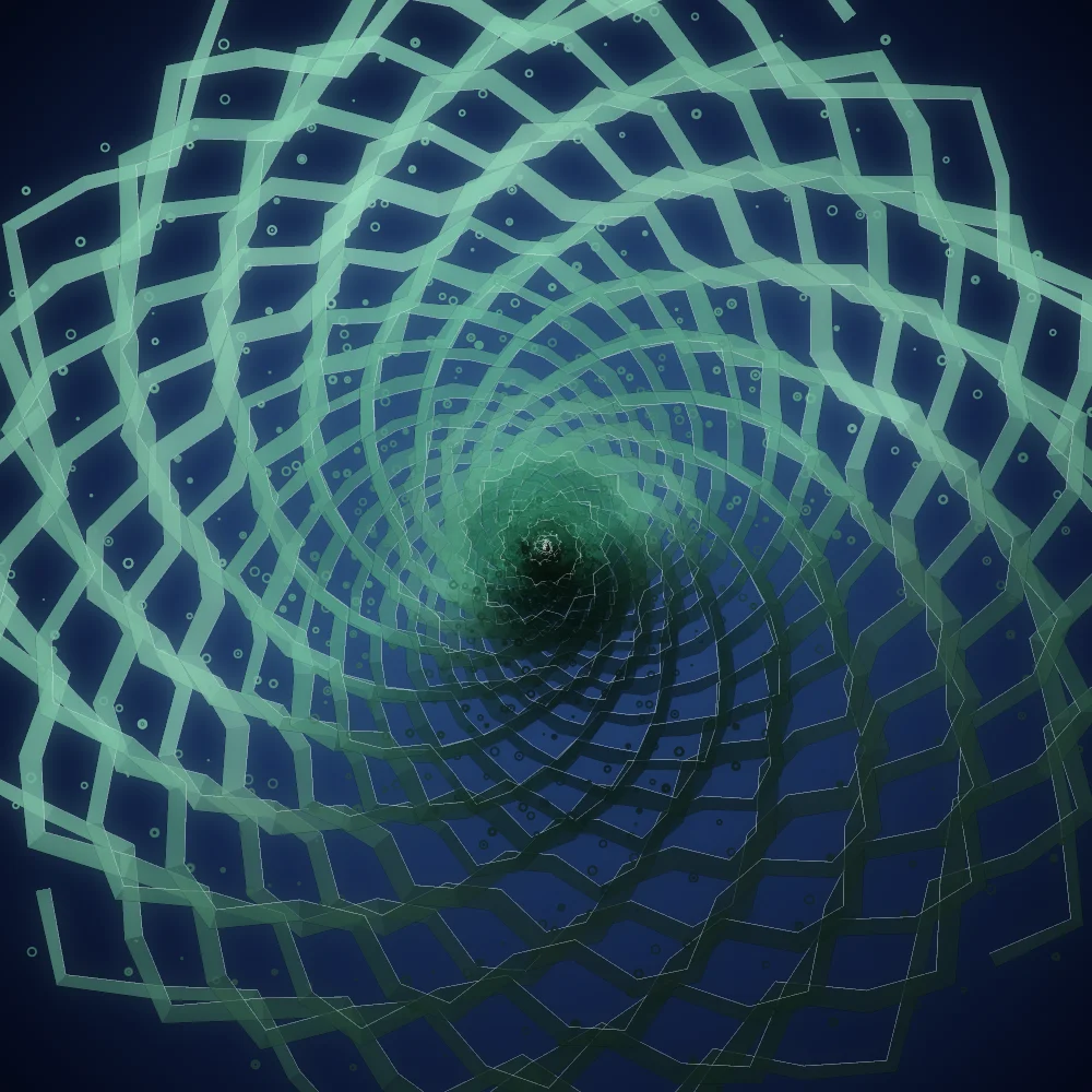 Green Lattice – Organic · 200 circles · 7-fold symmetry · Forest palette · bloom generated with Espiralito