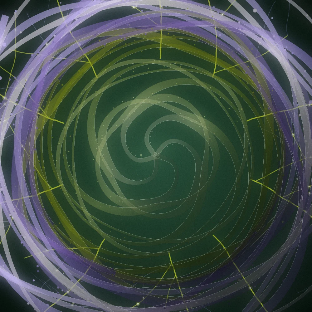 Honey Sunhead – Organic · 82 circles · 5-fold symmetry · Violet-Honey palette · bloom, film grain generated with Espiralito