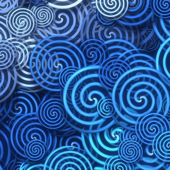 Ice Curls – Swirls · glowing curls over curls · 2 arms · Ice palette · bloom, cool grade, reverse rotation