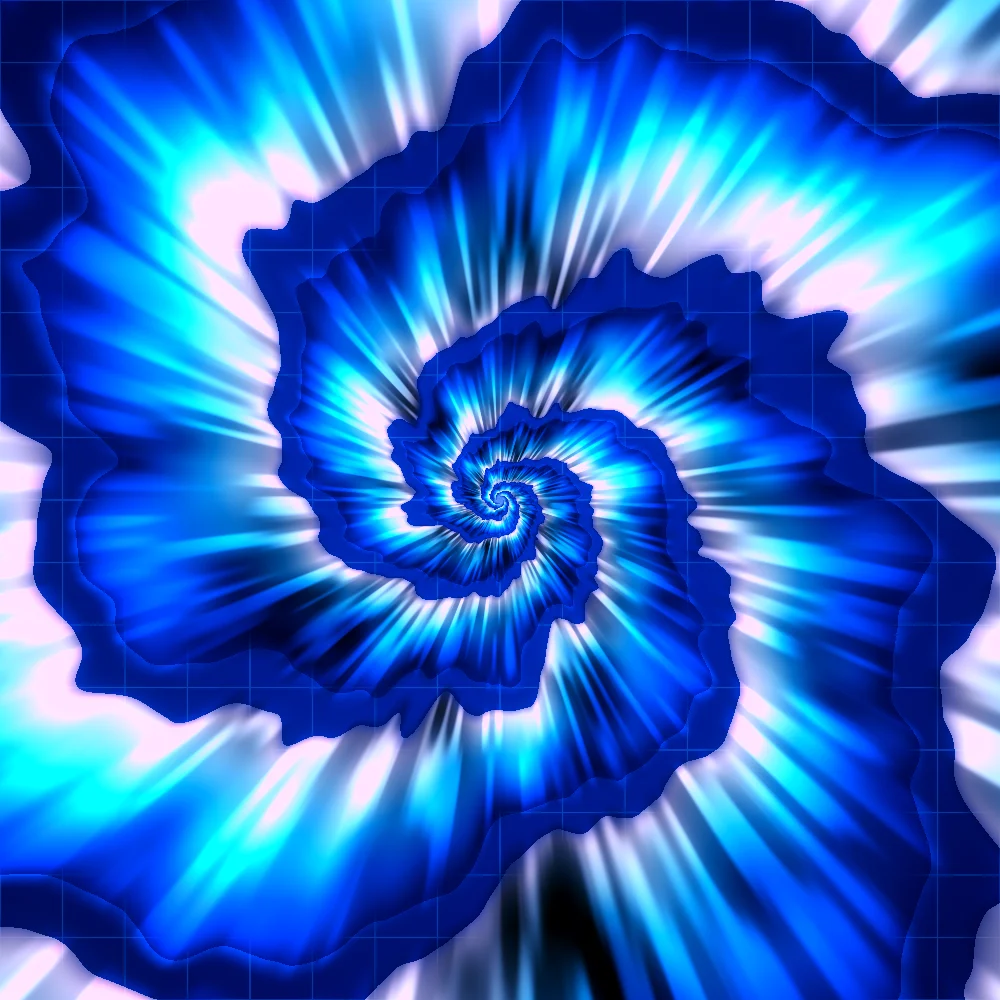 Ice Vortex – Tie-dye · a tie-dye spiral · 4 arms · Ice palette · bloom, neon grade generated with Espiralito