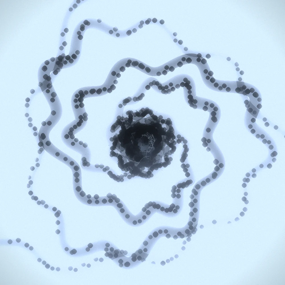 Ink Nautilus – Organic · 123 diamonds · 3-fold symmetry · Ink palette · bloom, film grain, cool grade, 3D depth, tapered strokes generated with Espiralito