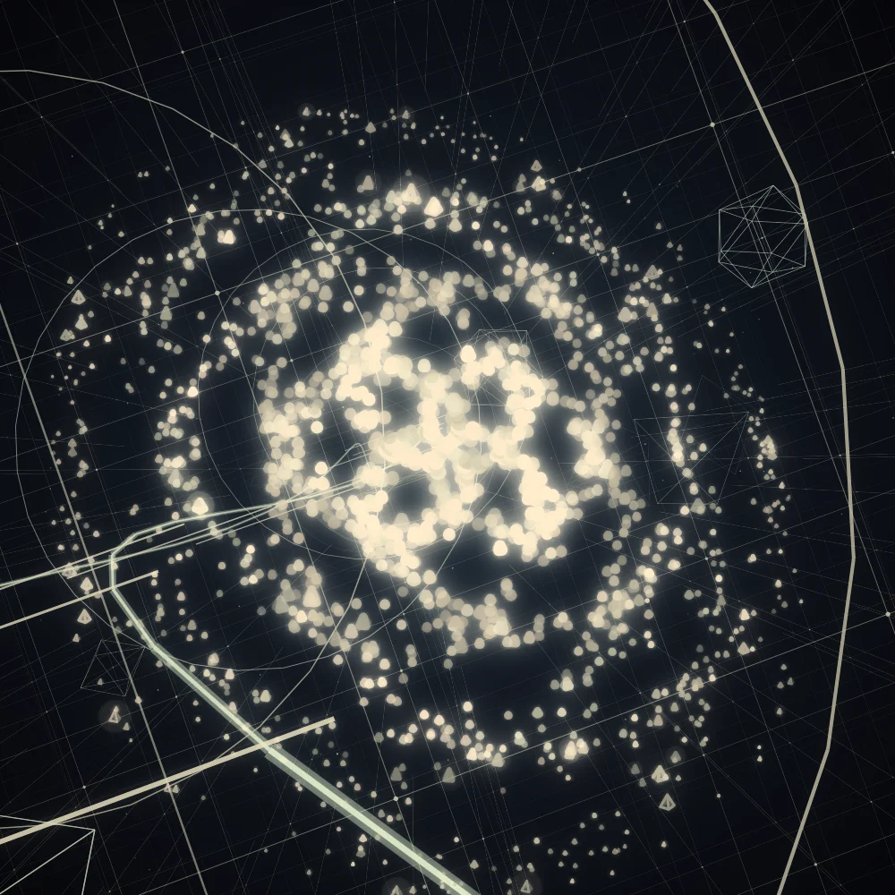Ivory Pyramids – Spiral · 96 wireframe pyramids · 4-fold symmetry · White palette · bloom, warm grade, 3D depth, dual spiral, tapered strokes, animated background, glow, noise-sized shapes, depth sorting, turning solids generated with Espiralito
