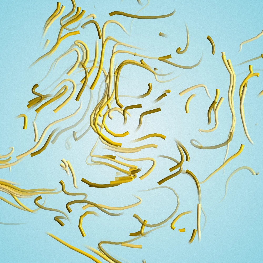 Ivory Rivers – Flow field · Mono Amber palette · shaded flow ribbons, film grain generated with Espiralito
